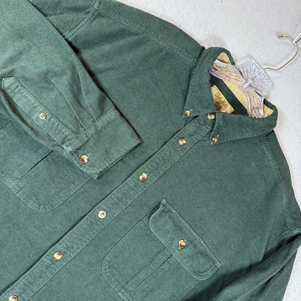 Cabelas Shirt Men XL Green Deerskin Soft Chamois Button Down Flannel